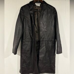 Vintage Carlisle 100% Leather Jacket Full Length Dark Brown Size 8 Medium